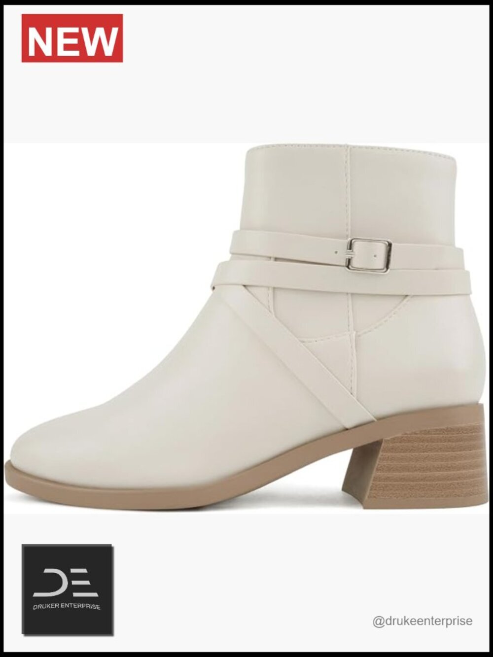 Women Round Toe Low Block Heel Ankle Boot with Side Zipper